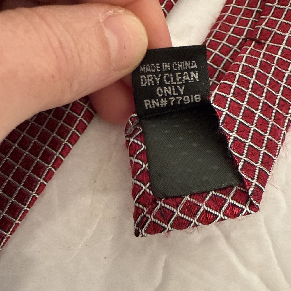 Red Tie With‎ White Check 100% Silk-Geometric Pattern-Handmade-Weatherproof - Picture 4 of 9